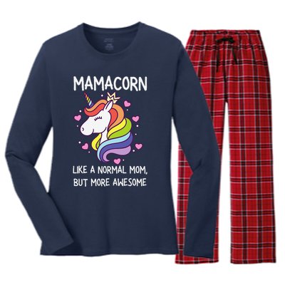 Funny Mamacorn Unicorn Costume Mom MotherS Day Women's Long Sleeve Flannel Pajama Set 