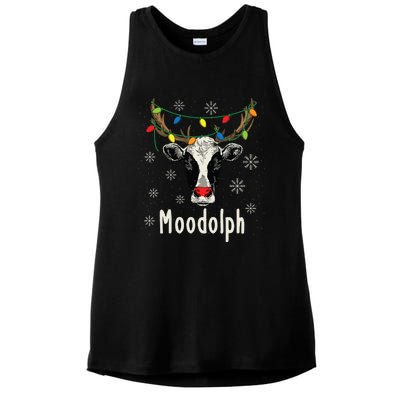 Funny Moodolph Ugly Christmas Cow Farmer Pun Ladies PosiCharge Tri-Blend Wicking Tank