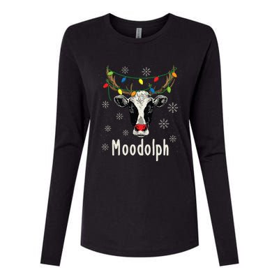 Funny Moodolph Ugly Christmas Cow Farmer Pun Womens Cotton Relaxed Long Sleeve T-Shirt