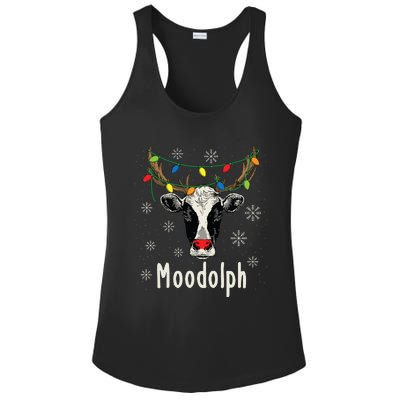 Funny Moodolph Ugly Christmas Cow Farmer Pun Ladies PosiCharge Competitor Racerback Tank