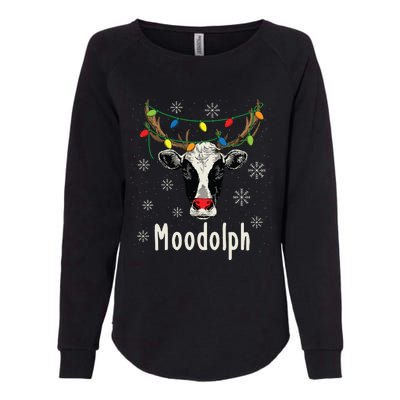 Funny Moodolph Ugly Christmas Cow Farmer Pun Womens California Wash Sweatshirt