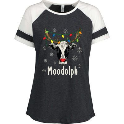 Funny Moodolph Ugly Christmas Cow Farmer Pun Enza Ladies Jersey Colorblock Tee