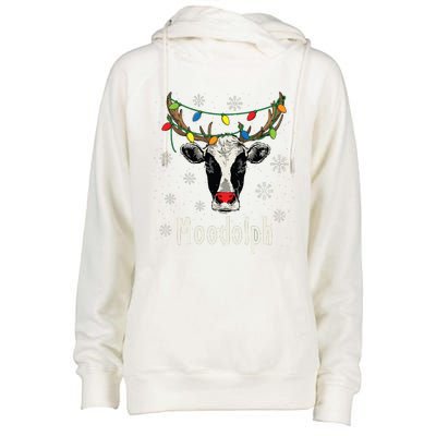 Funny Moodolph Ugly Christmas Cow Farmer Pun Womens Funnel Neck Pullover Hood