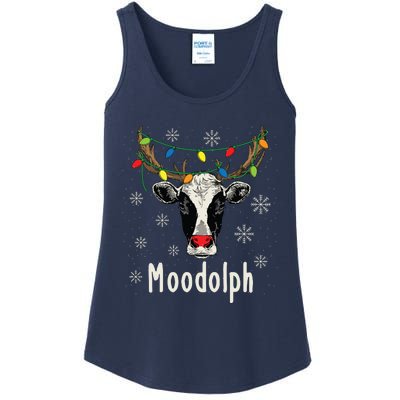 Funny Moodolph Ugly Christmas Cow Farmer Pun Ladies Essential Tank