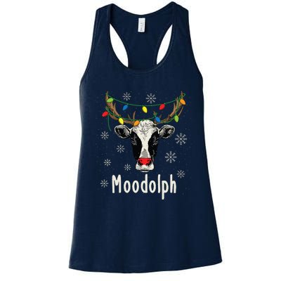 Funny Moodolph Ugly Christmas Cow Farmer Pun Women's Racerback Tank