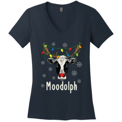 Funny Moodolph Ugly Christmas Cow Farmer Pun Women's V-Neck T-Shirt