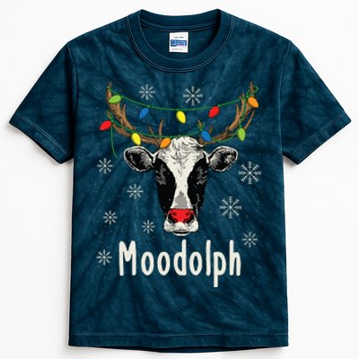 Funny Moodolph Ugly Christmas Cow Farmer Pun Kids Tie-Dye T-Shirt