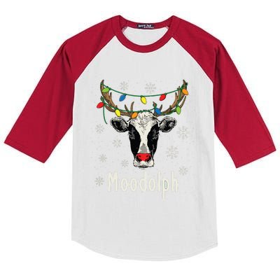 Funny Moodolph Ugly Christmas Cow Farmer Pun Kids Colorblock Raglan Jersey