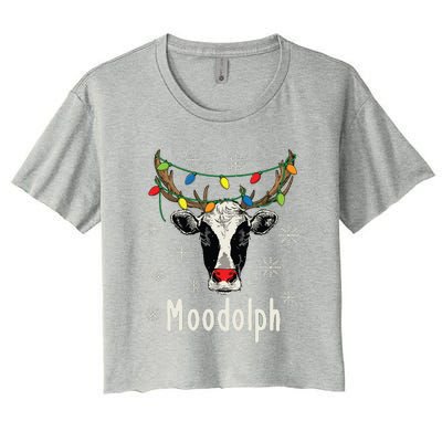 Funny Moodolph Ugly Christmas Cow Farmer Pun Women's Crop Top Tee