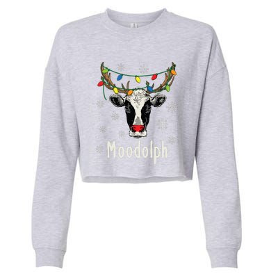 Funny Moodolph Ugly Christmas Cow Farmer Pun Cropped Pullover Crew