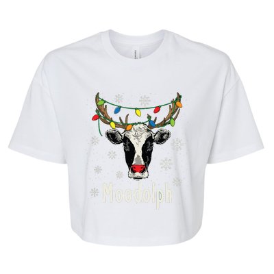 Funny Moodolph Ugly Christmas Cow Farmer Pun Bella+Canvas Jersey Crop Tee