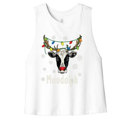 Funny Moodolph Ugly Christmas Cow Farmer Pun Women's Racerback Cropped Tank