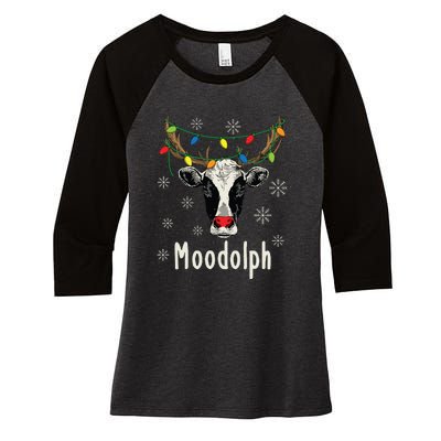 Funny Moodolph Ugly Christmas Cow Farmer Pun Women's Tri-Blend 3/4-Sleeve Raglan Shirt