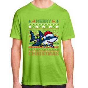 Funny Merry Ugly Christmas Shark Santa Hat Lights Xmas Gift Adult ChromaSoft Performance T-Shirt