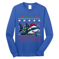 Funny Merry Ugly Christmas Shark Santa Hat Lights Xmas Gift Long Sleeve Shirt