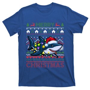 Funny Merry Ugly Christmas Shark Santa Hat Lights Xmas Gift T-Shirt