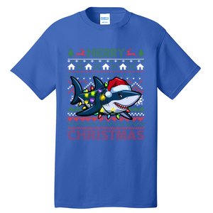 Funny Merry Ugly Christmas Shark Santa Hat Lights Xmas Gift Tall T-Shirt