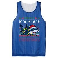 Funny Merry Ugly Christmas Shark Santa Hat Lights Xmas Gift Mesh Reversible Basketball Jersey Tank