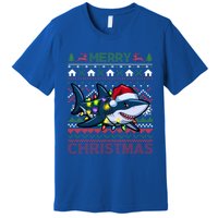 Funny Merry Ugly Christmas Shark Santa Hat Lights Xmas Gift Premium T-Shirt