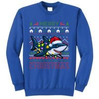 Funny Merry Ugly Christmas Shark Santa Hat Lights Xmas Gift Tall Sweatshirt