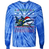 Funny Merry Ugly Christmas Shark Santa Hat Lights Xmas Gift Tie-Dye Long Sleeve Shirt