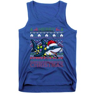 Funny Merry Ugly Christmas Shark Santa Hat Lights Xmas Gift Tank Top