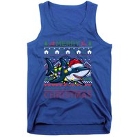 Funny Merry Ugly Christmas Shark Santa Hat Lights Xmas Gift Tank Top