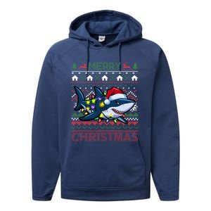 Funny Merry Ugly Christmas Shark Santa Hat Lights Xmas Gift Performance Fleece Hoodie