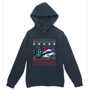 Funny Merry Ugly Christmas Shark Santa Hat Lights Xmas Gift Urban Pullover Hoodie