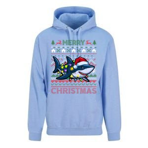 Funny Merry Ugly Christmas Shark Santa Hat Lights Xmas Gift Unisex Surf Hoodie