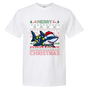 Funny Merry Ugly Christmas Shark Santa Hat Lights Xmas Gift Garment-Dyed Heavyweight T-Shirt