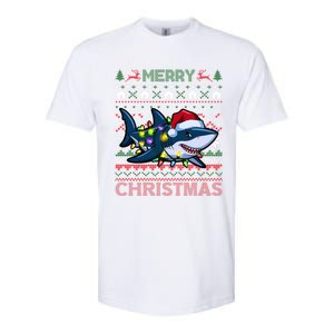 Funny Merry Ugly Christmas Shark Santa Hat Lights Xmas Gift Softstyle CVC T-Shirt