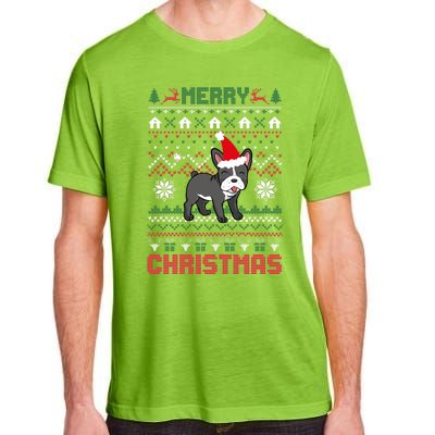 Funny Merry Ugly Christmas Sweater French Bulldog Santa Hat Long Sleeve Adult ChromaSoft Performance T-Shirt