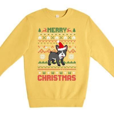 Funny Merry Ugly Christmas Sweater French Bulldog Santa Hat Long Sleeve Premium Crewneck Sweatshirt