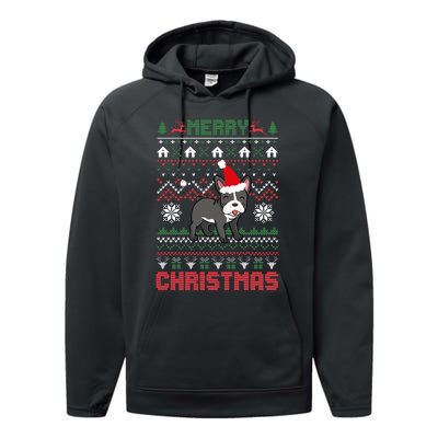 Funny Merry Ugly Christmas Sweater French Bulldog Santa Hat Long Sleeve Performance Fleece Hoodie