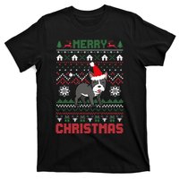 Funny Merry Ugly Christmas Sweater French Bulldog Santa Hat Long Sleeve T-Shirt