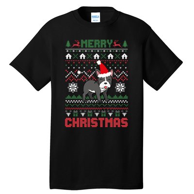 Funny Merry Ugly Christmas Sweater French Bulldog Santa Hat Long Sleeve Tall T-Shirt