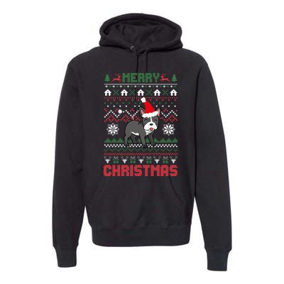 Funny Merry Ugly Christmas Sweater French Bulldog Santa Hat Long Sleeve Premium Hoodie