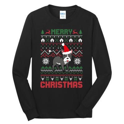 Funny Merry Ugly Christmas Sweater French Bulldog Santa Hat Long Sleeve Tall Long Sleeve T-Shirt