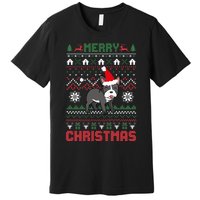 Funny Merry Ugly Christmas Sweater French Bulldog Santa Hat Long Sleeve Premium T-Shirt