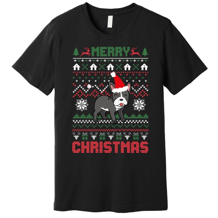 Funny Merry Ugly Christmas Sweater French Bulldog Santa Hat Long Sleeve Premium T-Shirt