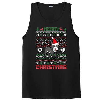 Funny Merry Ugly Christmas Sweater French Bulldog Santa Hat Long Sleeve PosiCharge Competitor Tank