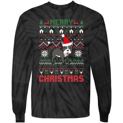 Funny Merry Ugly Christmas Sweater French Bulldog Santa Hat Long Sleeve Tie-Dye Long Sleeve Shirt