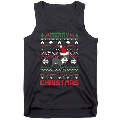 Funny Merry Ugly Christmas Sweater French Bulldog Santa Hat Long Sleeve Tank Top