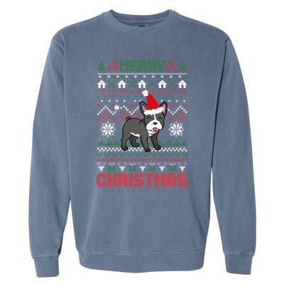 Funny Merry Ugly Christmas Sweater French Bulldog Santa Hat Long Sleeve Garment-Dyed Sweatshirt