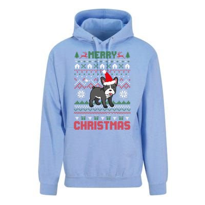 Funny Merry Ugly Christmas Sweater French Bulldog Santa Hat Long Sleeve Unisex Surf Hoodie