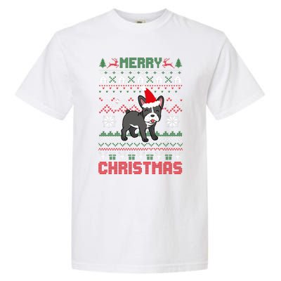 Funny Merry Ugly Christmas Sweater French Bulldog Santa Hat Long Sleeve Garment-Dyed Heavyweight T-Shirt