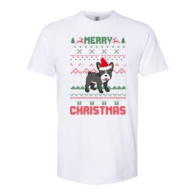 Funny Merry Ugly Christmas Sweater French Bulldog Santa Hat Long Sleeve Softstyle CVC T-Shirt