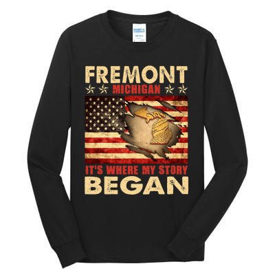 Fremont Michigan Usa Flag Tall Long Sleeve T-Shirt