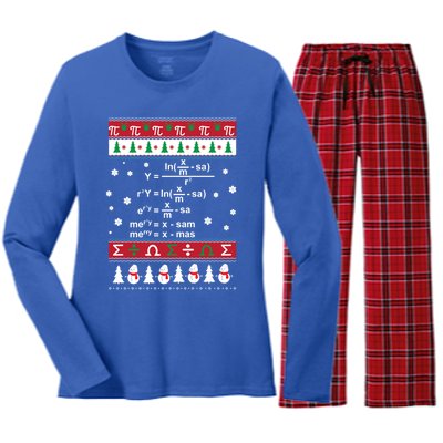 Funny Math Ugly Christmas Gift Merry Xmas In Math Equation Funny Gift Women's Long Sleeve Flannel Pajama Set 